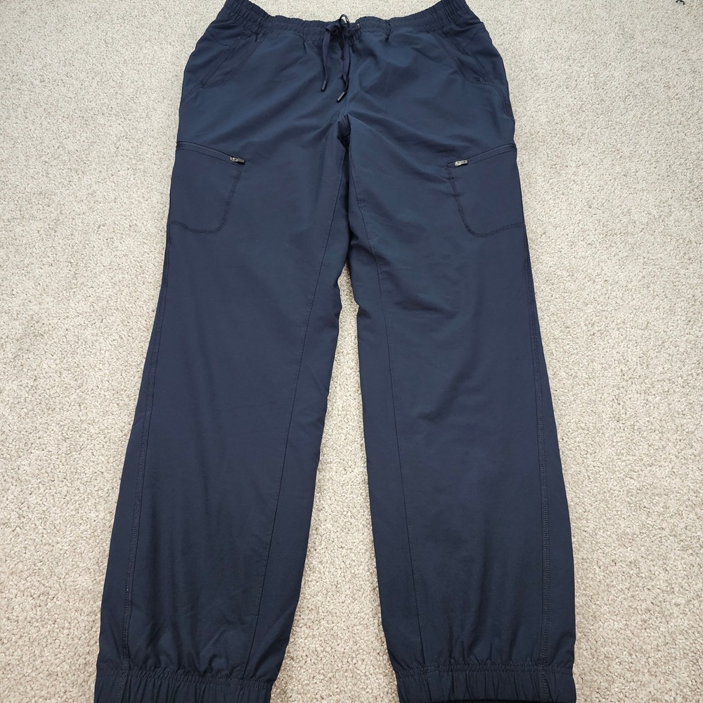 Eddie Bauer Women's Navy Blue Cargo Pants Fleece‎ Lined Drawstring Waist Size 12